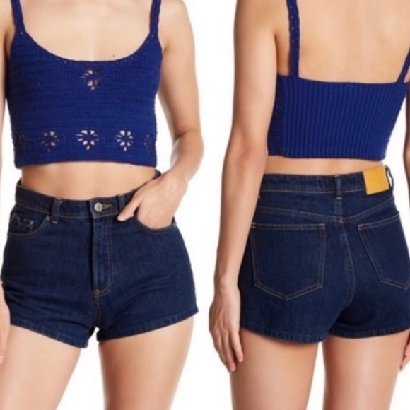 Free People Berkinette Crochet Brami Bralette Crop Top Royal Blue Size Small - Picture 1 of 6